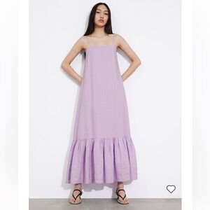 100% linen strappy linen midi dress